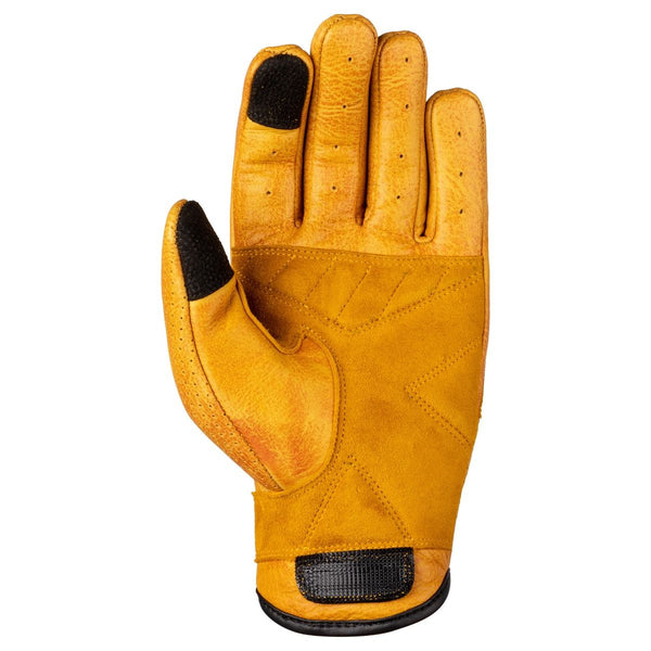Luxury leather motorcycle gloves with yellow suede and perforated leather with knuckle protection covered in Suede.